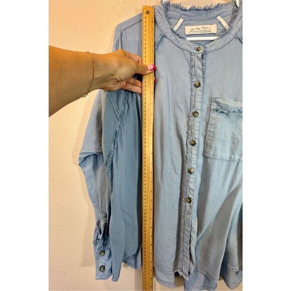 Free People We The Free Keep It Simple Blue Button Down Babydoll Style Shirt XS - Picture 8 of 11